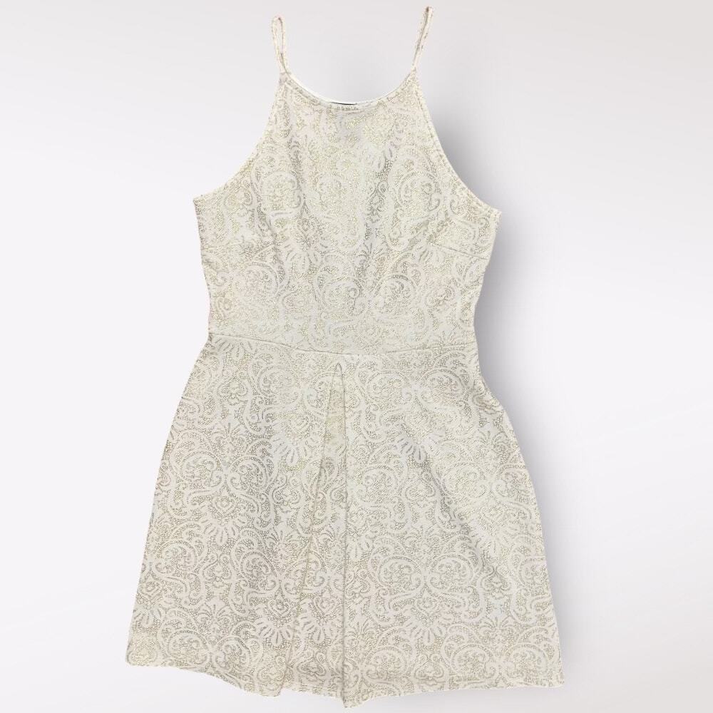 Aqua Gold Batik Patterned Mini Short Dress Size S White Party Holiday